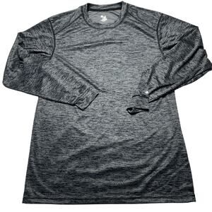 Badger Sport Shirt Mens Small Black Heathered Long Sleeve Lightweight Pullover